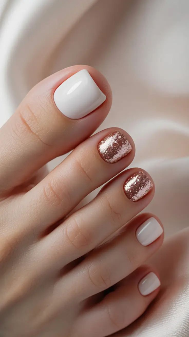Nail chân trắng & rose gold